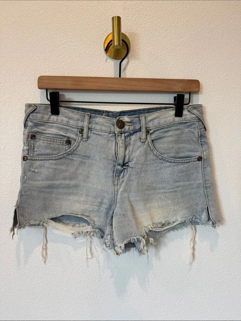 Free People Washed Light Blue Distressed Denim Cutoff Shorts